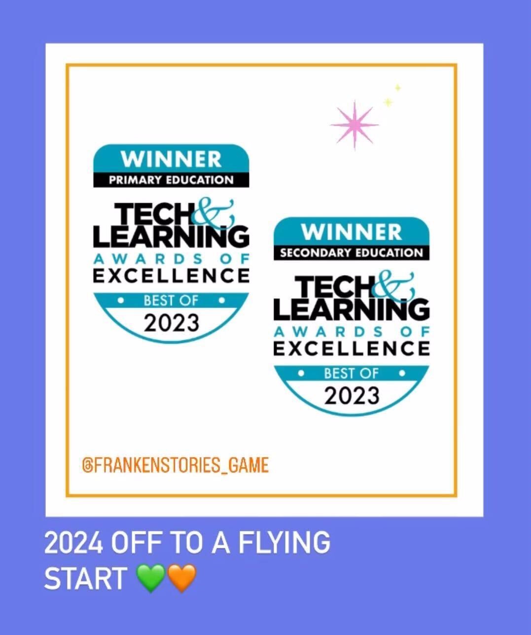 Winner badges for the Tech & Learning Awards of Excellence Best of 2023 primary and secondary education categories.