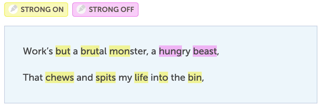Example with iambic pentameter beats highlighted