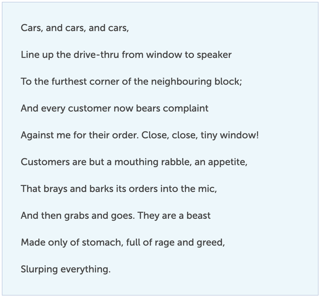 An example draft speech about working at the drive-thru