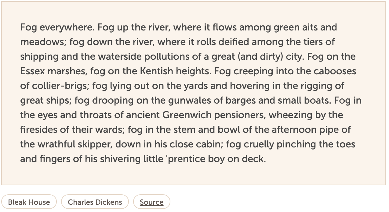 Dickens' 'fog everywhere' snippet from Bleak House