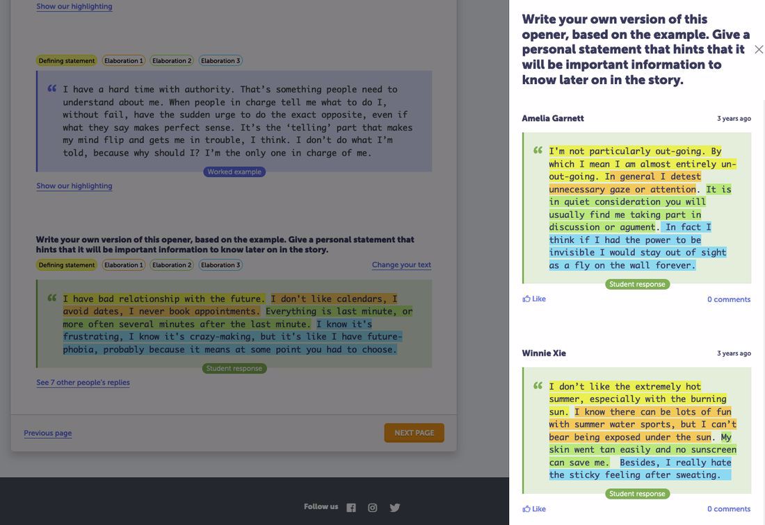 A screenshot of the new in-lesson response feed, showing reactions and comments in a sidebar