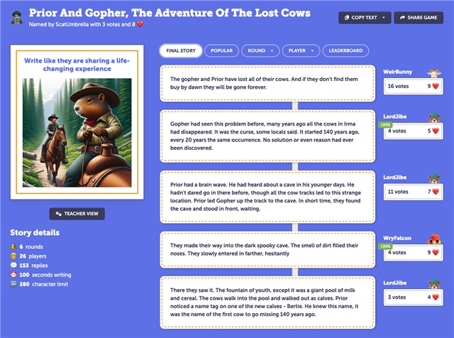 Frankenstories game: Prior and Gopher, The Adventure of the Lost Cows.