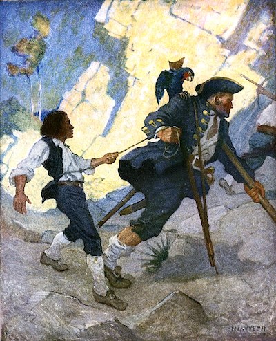 N C Wyeth's painting of the pirate Long John Silver from Treasure Island