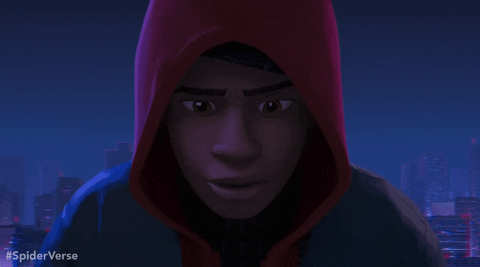 Spiderman Into the Spider Verse animation of Miles Morales sighing