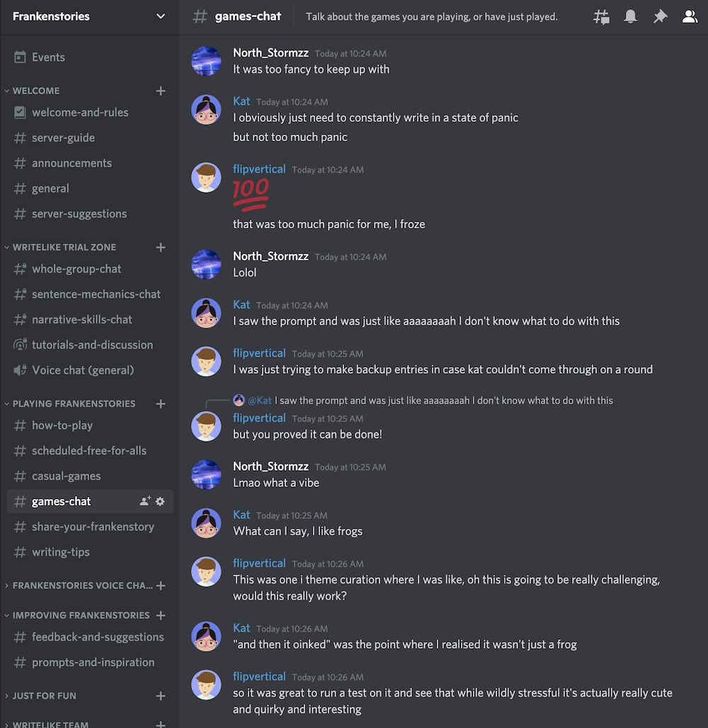 Debriefing from a challenging free-for-all prompt on Discord